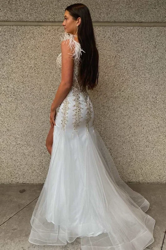 white-beaded-feather-v-neck-mermaid-long-formal-dress-with-slit