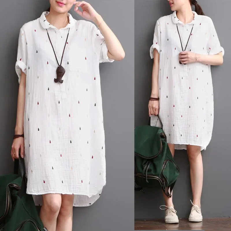 white cotton dresses summer half sleeve shirt dress sundress