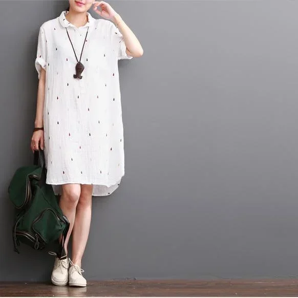 white-cotton-dresses-summer-half-sleeve-shirt-dress-sundress