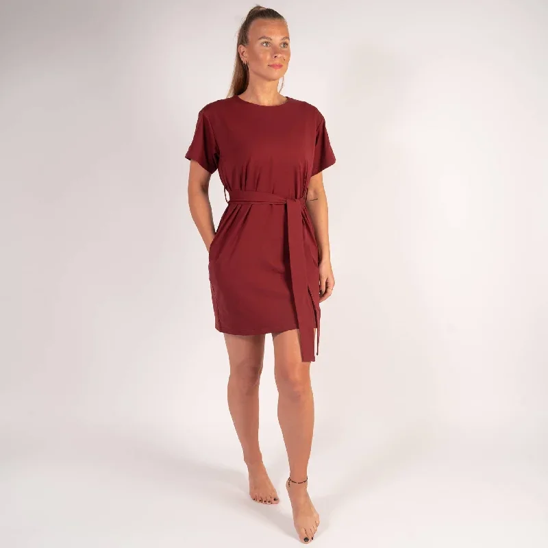 Wine Belted Midi Dress