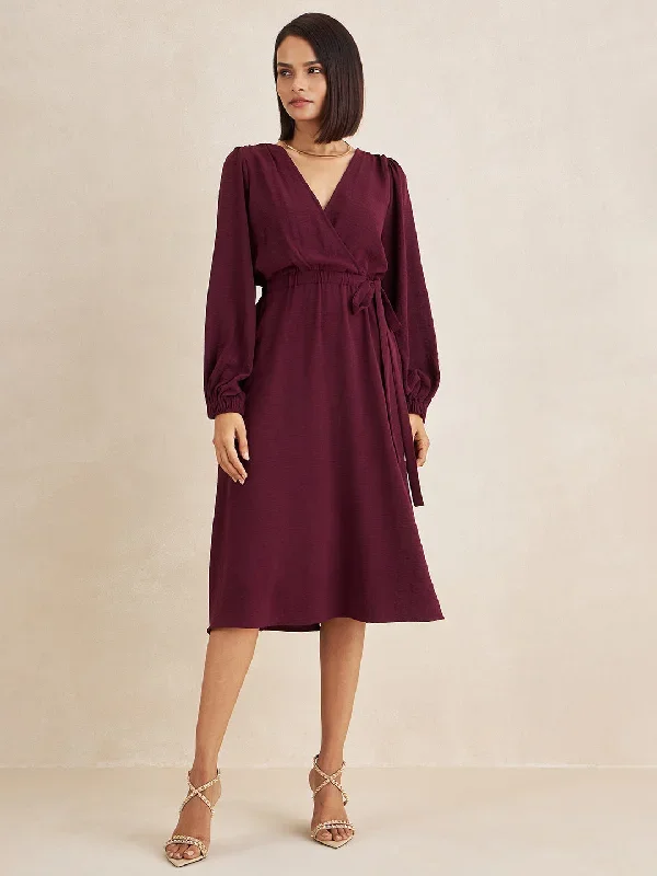 Wine Wrap Midi Dress