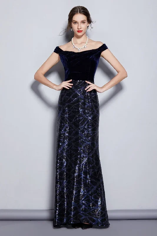 womens-runway-designer-dresses-slash-neckline-cap-sleeves-velour-bodice-patchwork-sequined-elegant-long-party-dresses