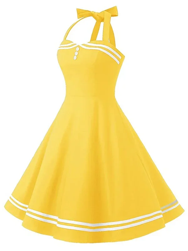 yellow-1950s-halter-swing-dress