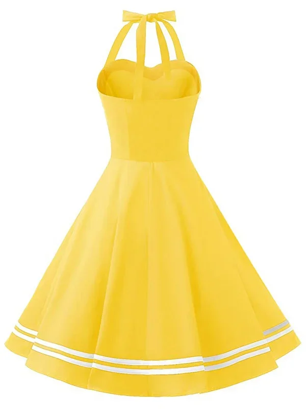 yellow-1950s-halter-swing-dress