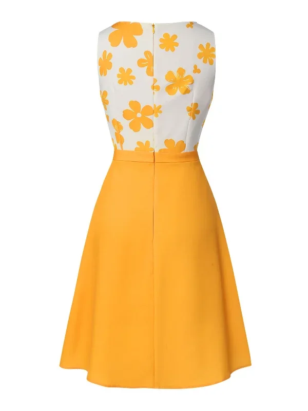 yellow-1960s-floral-bow-sleeveless-dress