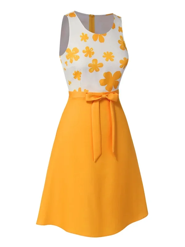 yellow-1960s-floral-bow-sleeveless-dress