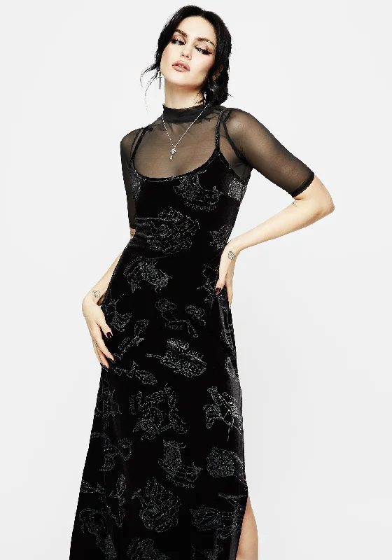 zodiac-foil-print-velour-slip-gown